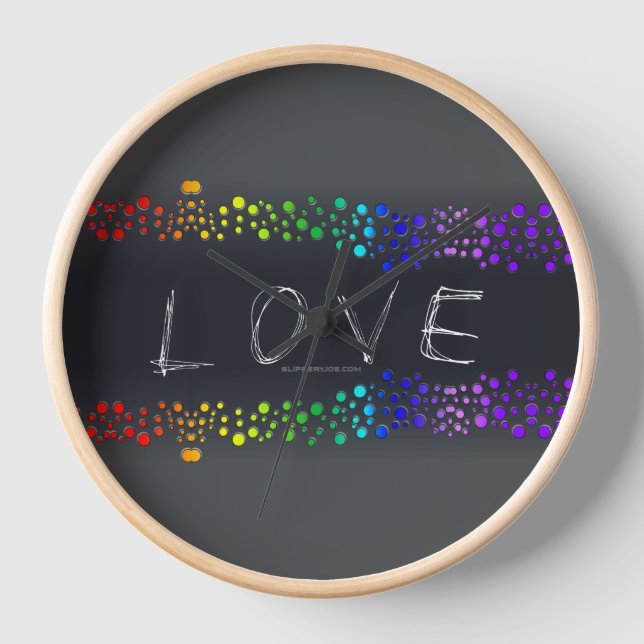 SlipperyJoe's Love words rainbow dots scribbled da Clock (Front)
