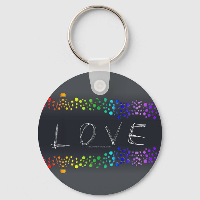SlipperyJoe's Love words rainbow dots scribbled da Key Ring (Front)