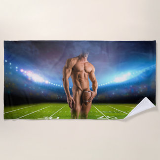 SlipperyJoe's Man abs shirtless sexy muscles footb Beach Towel