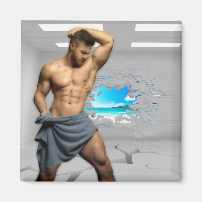 SlipperyJoe's Man in a towel white room muscles cr Magnet (Front)