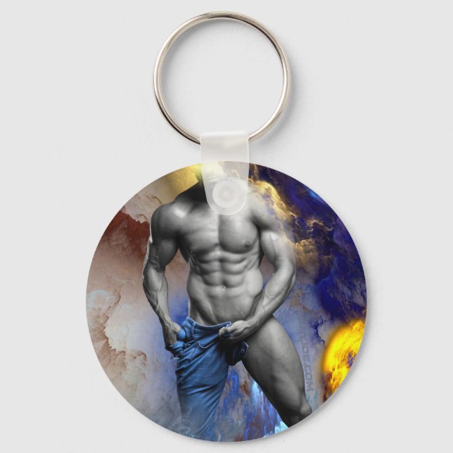 SlipperyJoe's Man steamy shirtless abs sixpack put Key Ring (Front)