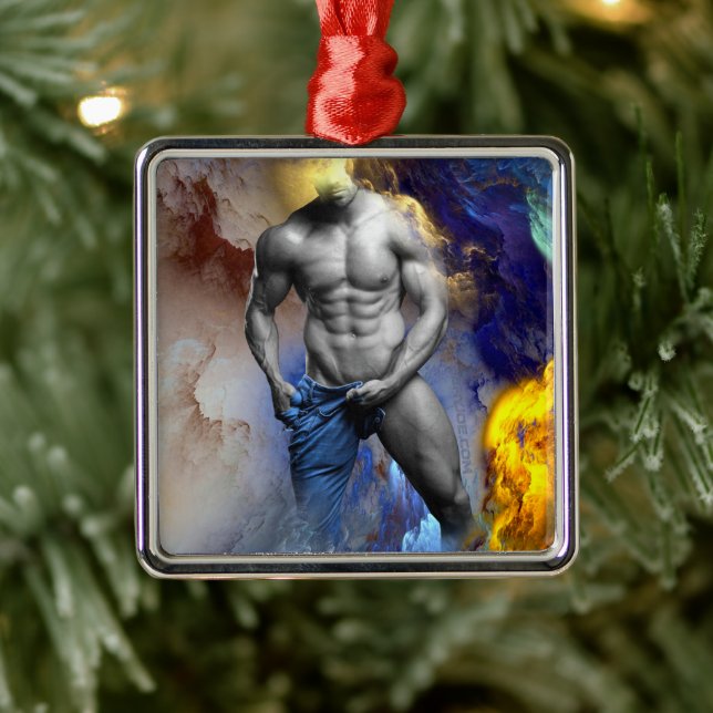 SlipperyJoe's Man steamy shirtless abs sixpack put Metal Tree Decoration (Tree)