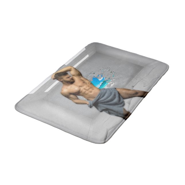 SlipperyJoe's Man towel broken white brick wall ba Bath Mat (Angled)