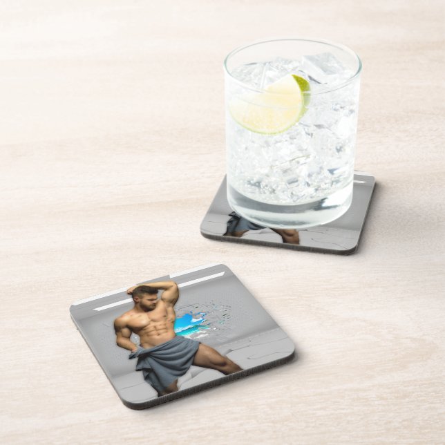 SlipperyJoe's Man towel broken white brick wall ba Coaster (Right Side)