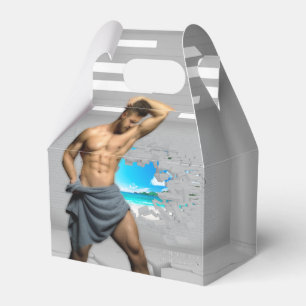 SlipperyJoe's Man towel broken white brick wall ba Favour Box