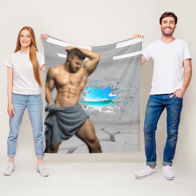 SlipperyJoe's Man towel broken white brick wall ba Fleece Blanket (In Situ)