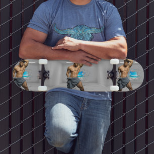 SlipperyJoe's Man towel broken white brick wall ba Skateboard