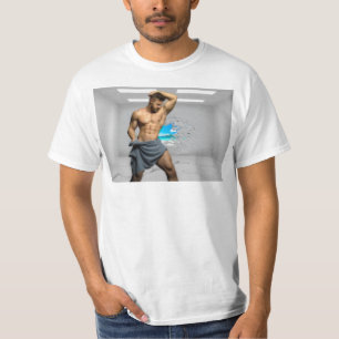 SlipperyJoe's Man towel broken white brick wall ba T-Shirt
