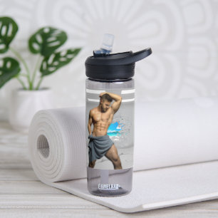 SlipperyJoe's Man towel broken white brick wall ba Water Bottle
