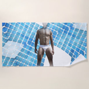SlipperyJoe's Man underwear 6-pack chest abs male Beach Towel