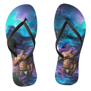 SlipperyJoe's Man underwear bulge purple blue abst Flip Flops