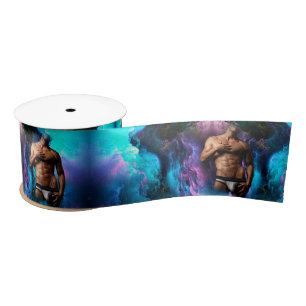 SlipperyJoe's Man underwear bulge purple blue abst Satin Ribbon