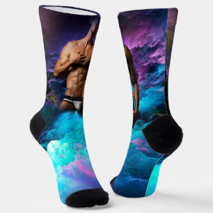 SlipperyJoe's Man underwear bulge purple blue abst Socks