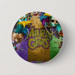 SlipperyJoe's Mardi Gras Bead Necklaces doubloons 6 Cm Round Badge