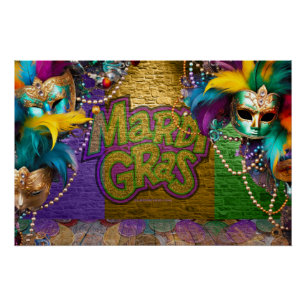 SlipperyJoe's Mardi Gras Bead Necklaces doubloons Poster