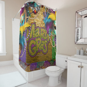 SlipperyJoe's Mardi Gras Bead Necklaces doubloons  Shower Curtain