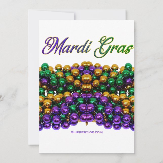 SlipperyJoe's Mardi Gras Bead Necklaces purple gol Holiday Card (Front)