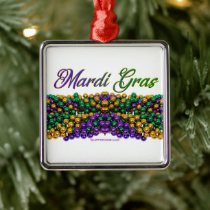 SlipperyJoe's Mardi Gras Bead Necklaces purple gol Metal Tree Decoration