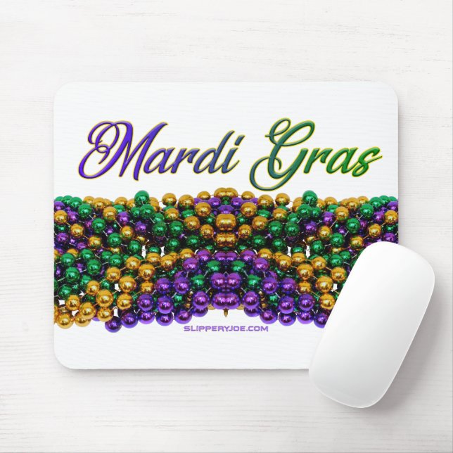 SlipperyJoe's Mardi Gras Bead Necklaces purple gol Mouse Mat (With Mouse)