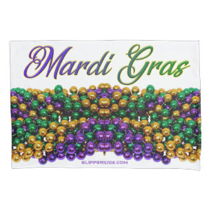 SlipperyJoe's Mardi Gras Bead Necklaces purple gol Pillowcase