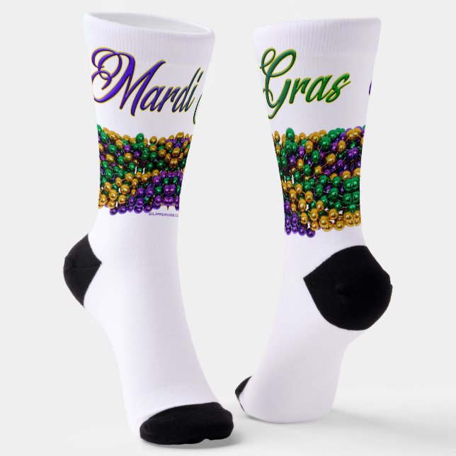 SlipperyJoe's Mardi Gras Bead Necklaces purple gol Socks (Angled)