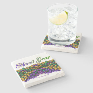SlipperyJoe's Mardi Gras Bead Necklaces purple gol Stone Coaster