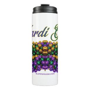 SlipperyJoe's Mardi Gras Bead Necklaces purple gol Thermal Tumbler