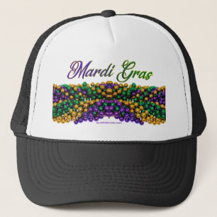 SlipperyJoe's Mardi Gras Bead Necklaces purple gol Trucker Hat