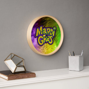 SlipperyJoe's Mardi Gras crown purple gold green w Clock