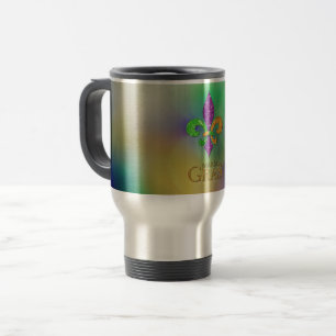 SlipperyJoe's Mardi Gras festival glittery fleur-d Travel Mug