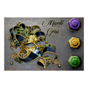 SlipperyJoe's Mardi Gras Mask purple gold green bl Poster