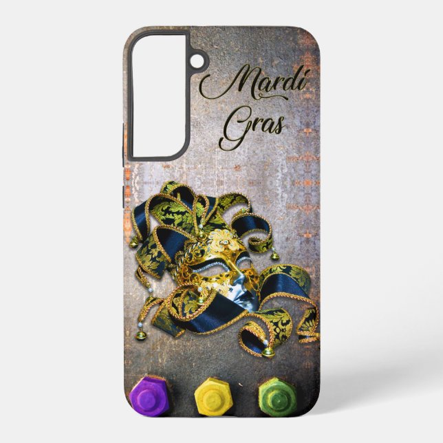 SlipperyJoe's Mardi Gras Mask purple gold green bl Samsung Galaxy S22+ Case (Back)