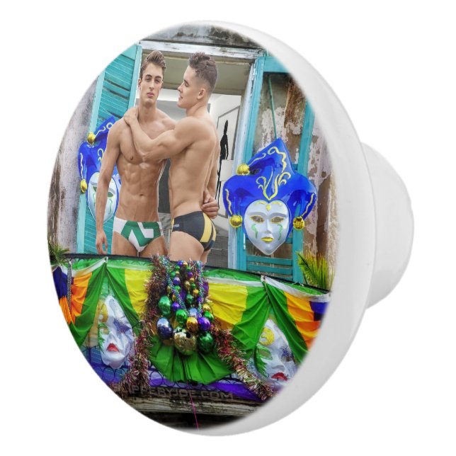 SlipperyJoe's Mardi Gras masks beads decorations s Ceramic Knob (Right)