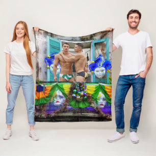 SlipperyJoe's Mardi Gras masks beads decorations s Fleece Blanket