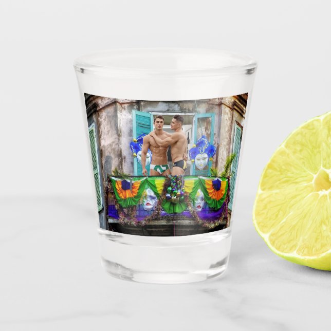 SlipperyJoe's Mardi Gras masks beads decorations s Shot Glass (Front)