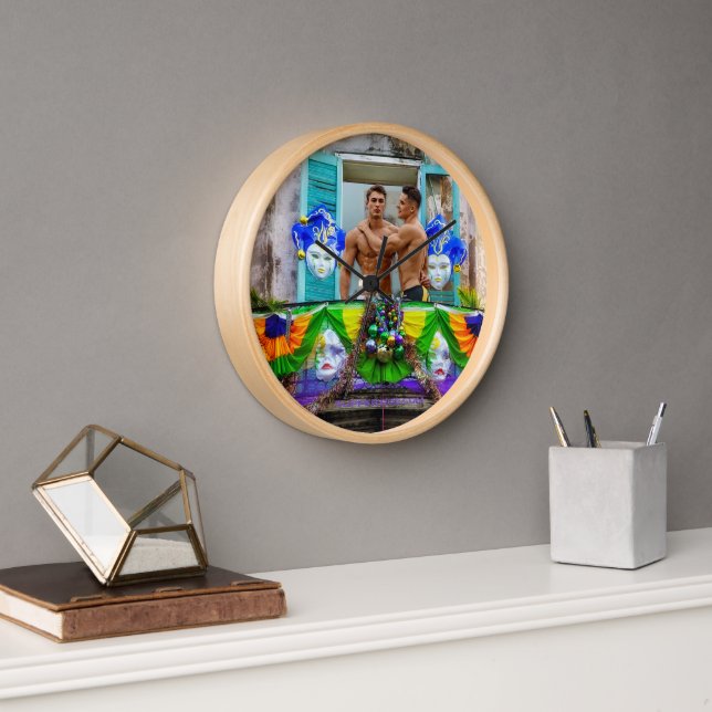 SlipperyJoe's Mardi Gras Men purple gold green bal Clock (Office)