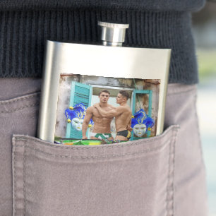 SlipperyJoe's Mardi Gras Men purple gold green bal Hip Flask