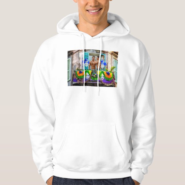 SlipperyJoe's Mardi Gras Men purple gold green bal Hoodie (Front)
