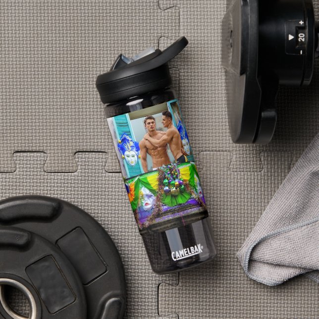 SlipperyJoe's Mardi Gras Men purple gold green bal Water Bottle (Gym)