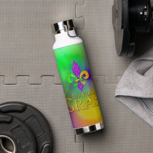 SlipperyJoe's Mardi Gras purple gold green fleur-d Water Bottle