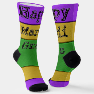 SlipperyJoe's Mardi Gras purple gold green metal s Socks