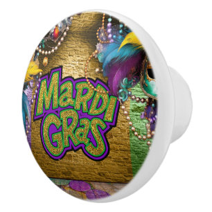 SlipperyJoe's Mardi Gras-themed graphic doubloons Ceramic Knob