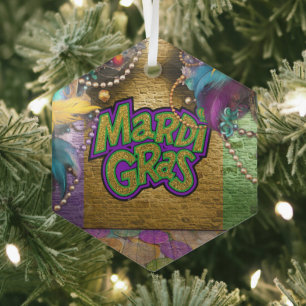 SlipperyJoe's Mardi Gras-themed graphic doubloons  Glass Tree Decoration