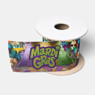 SlipperyJoe's Mardi Gras-themed graphic doubloons Satin Ribbon