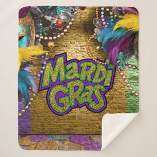 SlipperyJoe's Mardi Gras-themed graphic doubloons  Sherpa Blanket