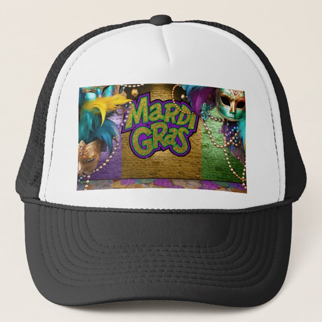 SlipperyJoe's Mardi Gras-themed graphic doubloons  Trucker Hat (Front)