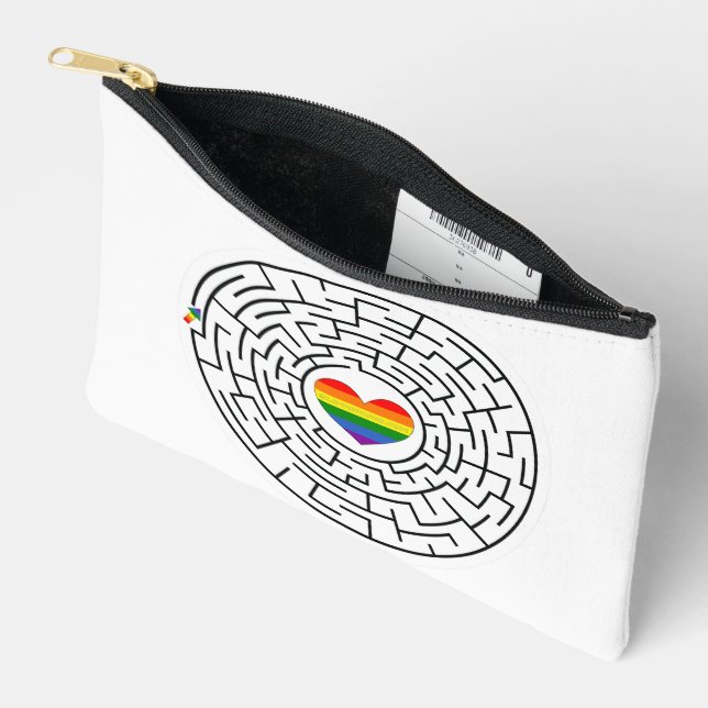 SlipperyJoe's maze encircles rainbow heart arrow m Accessory Pouch (Open)