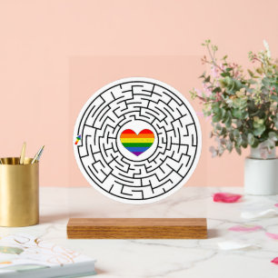 SlipperyJoe's maze encircles rainbow heart arrow m Acrylic Sign
