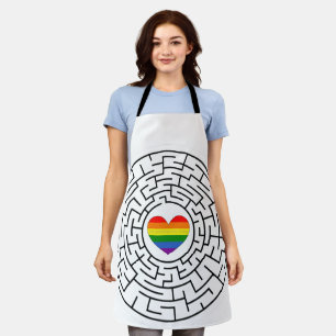 SlipperyJoe's maze encircles rainbow heart arrow m Apron
