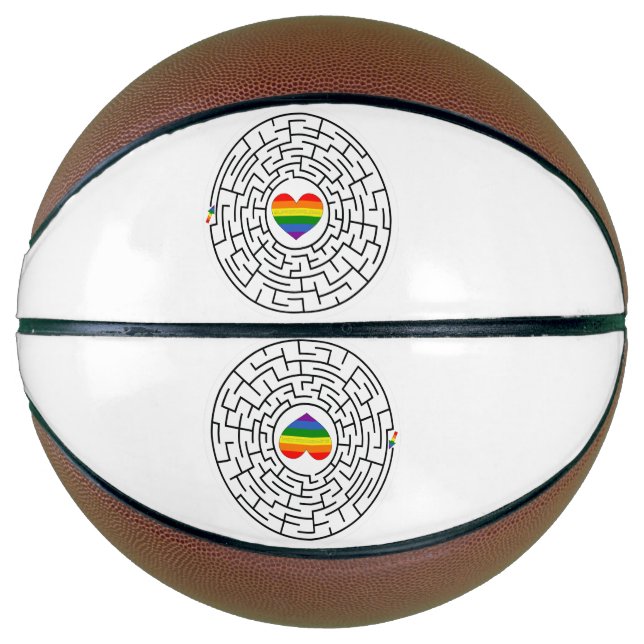 SlipperyJoe's maze encircles rainbow heart arrow m Basketball (Front)